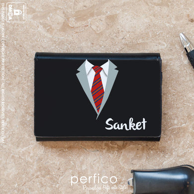 Suit and Tie © Personalized Leather Business Card Holder