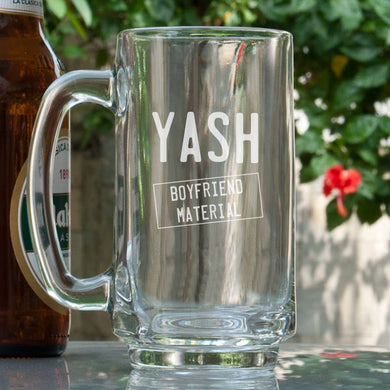 Boyfriend Material © Personalized Beer Mug for Boyfriend