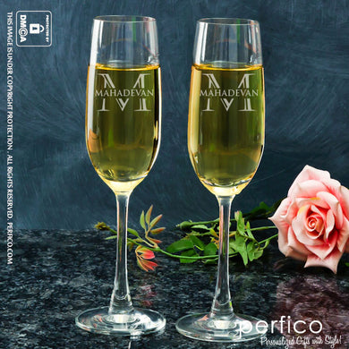 Monogram II © Personalized Champagne Glasses- Set of 2