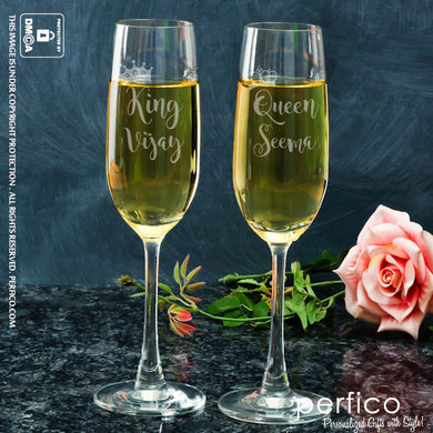 The King and Queen © Personalized Champagne Glasses- Set of 2