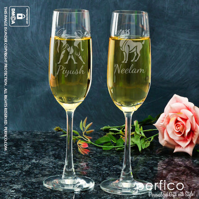 Zodiac © Personalized Champagne Glasses- Set of 2