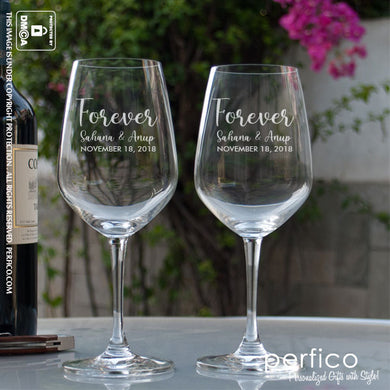 Forever © Wedding Set Personalized Wine Glasses