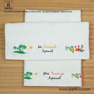Honeymoon © Personalized Hand Towel Set for Couples