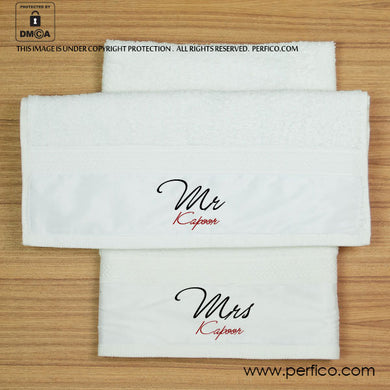 Mr and Mrs © Personalized hand Towel Set for Couples