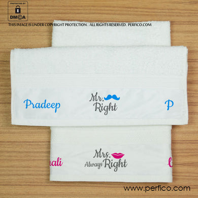 Mr and Mrs Right © Personalized Hand Towel Set for Couples