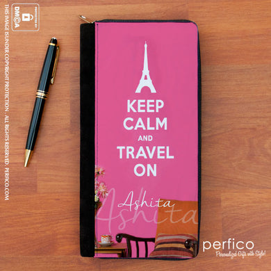 Keep Calm and Travel © Personalized Passport Holder with Zipper