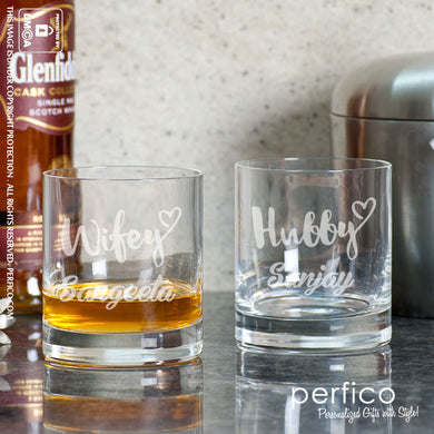 Wifey and Hubby © Personalized Whisky Glasses - SET of 2