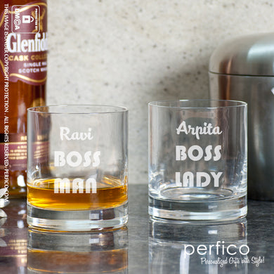BOSS © personalized Whisky Glasses for Husband and Wife