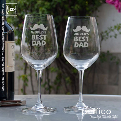 Worlds Best Dad © Personalized Wine Glasses - SET of 2