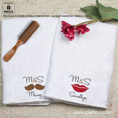 Red Lips and a Moustache © Personalized Towel Set for Couples - 2 Towels